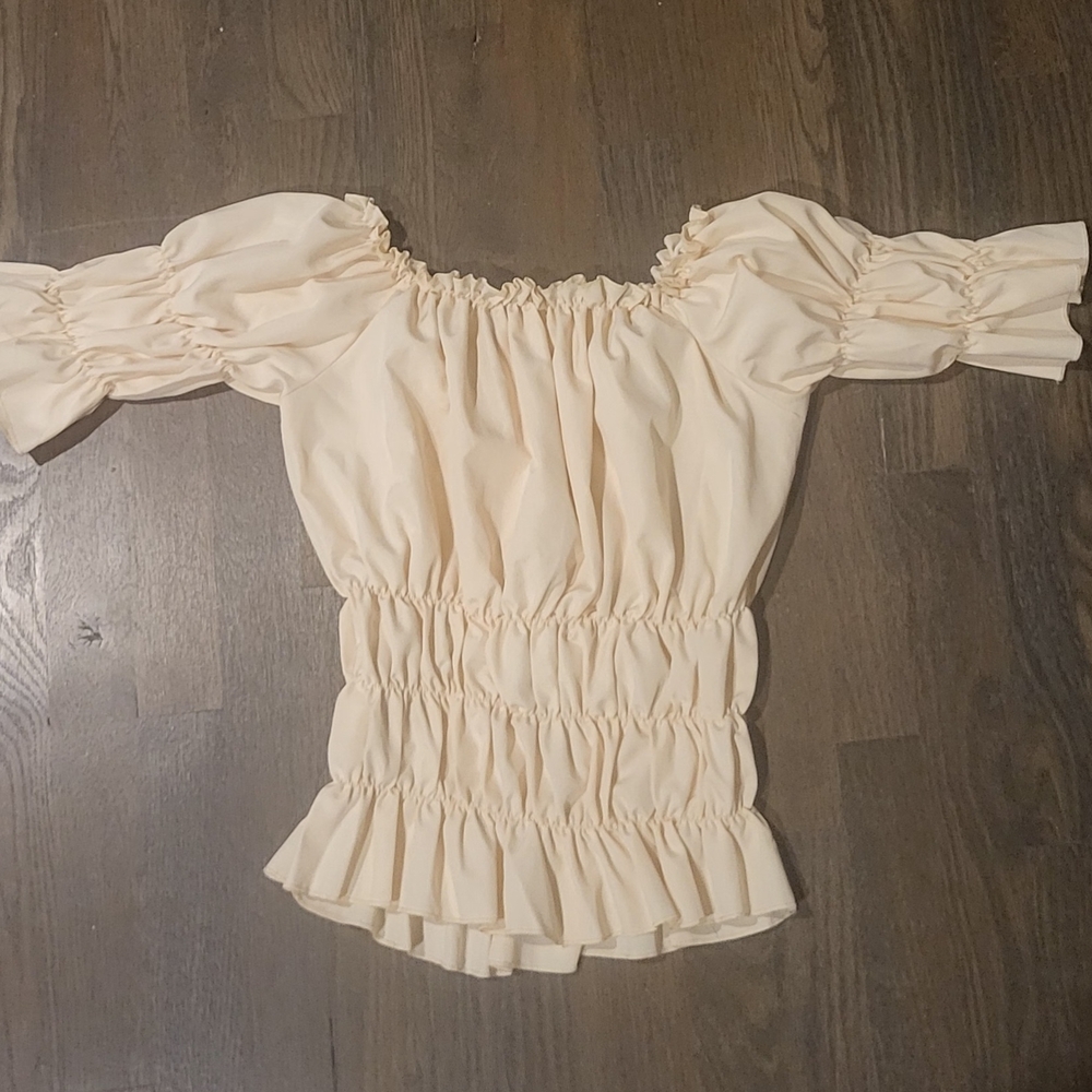 Cream Off-Shoulder Ruffle Top